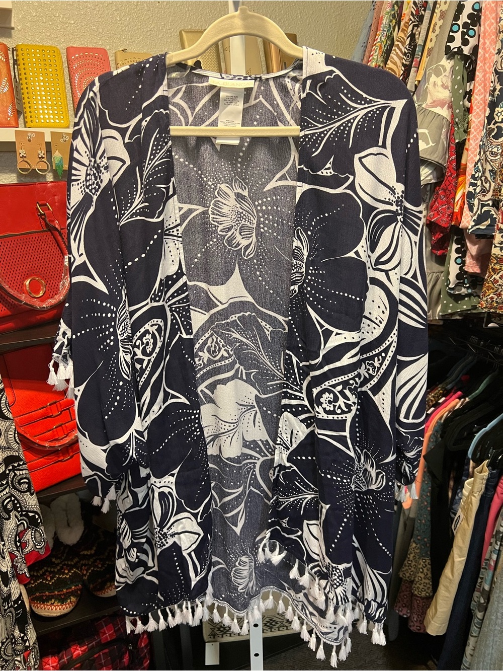 La Blanca Navy and White Patterned Kimono